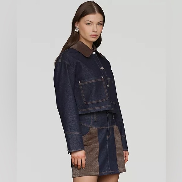 Avec Les Filles Faux-Collar Crop Trucker Jacket - Picture 3 of 8